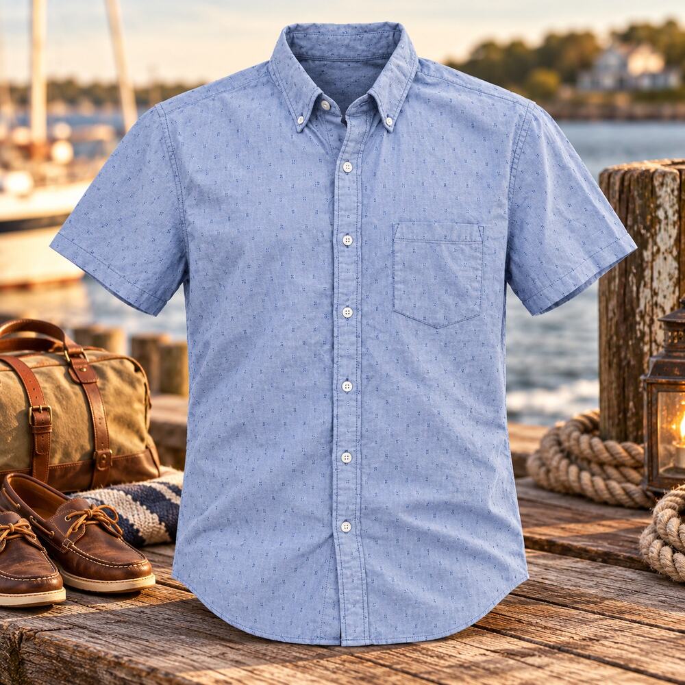 J Crew Mercantile Flex Shirt Mens Large Blue 100% Cotton Short Sleeve J6531